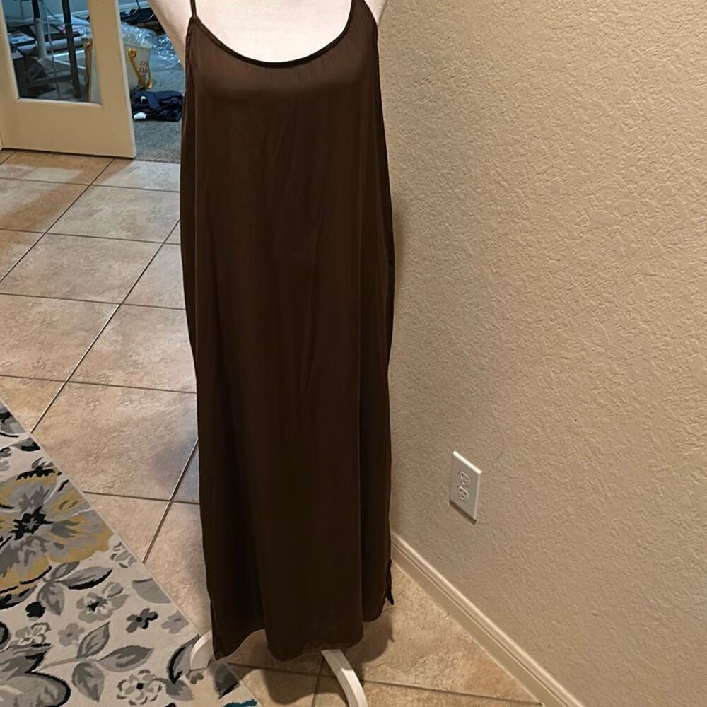 Felicite Women's Size S Maxi Slip Dress Solid Brown Minimalist Contemporary New